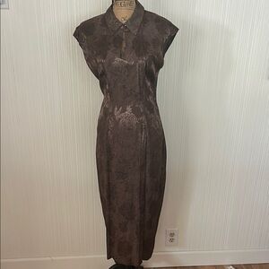 Vintage Karen Alexander Chic Brown Patterned Midi Dress made in USA
